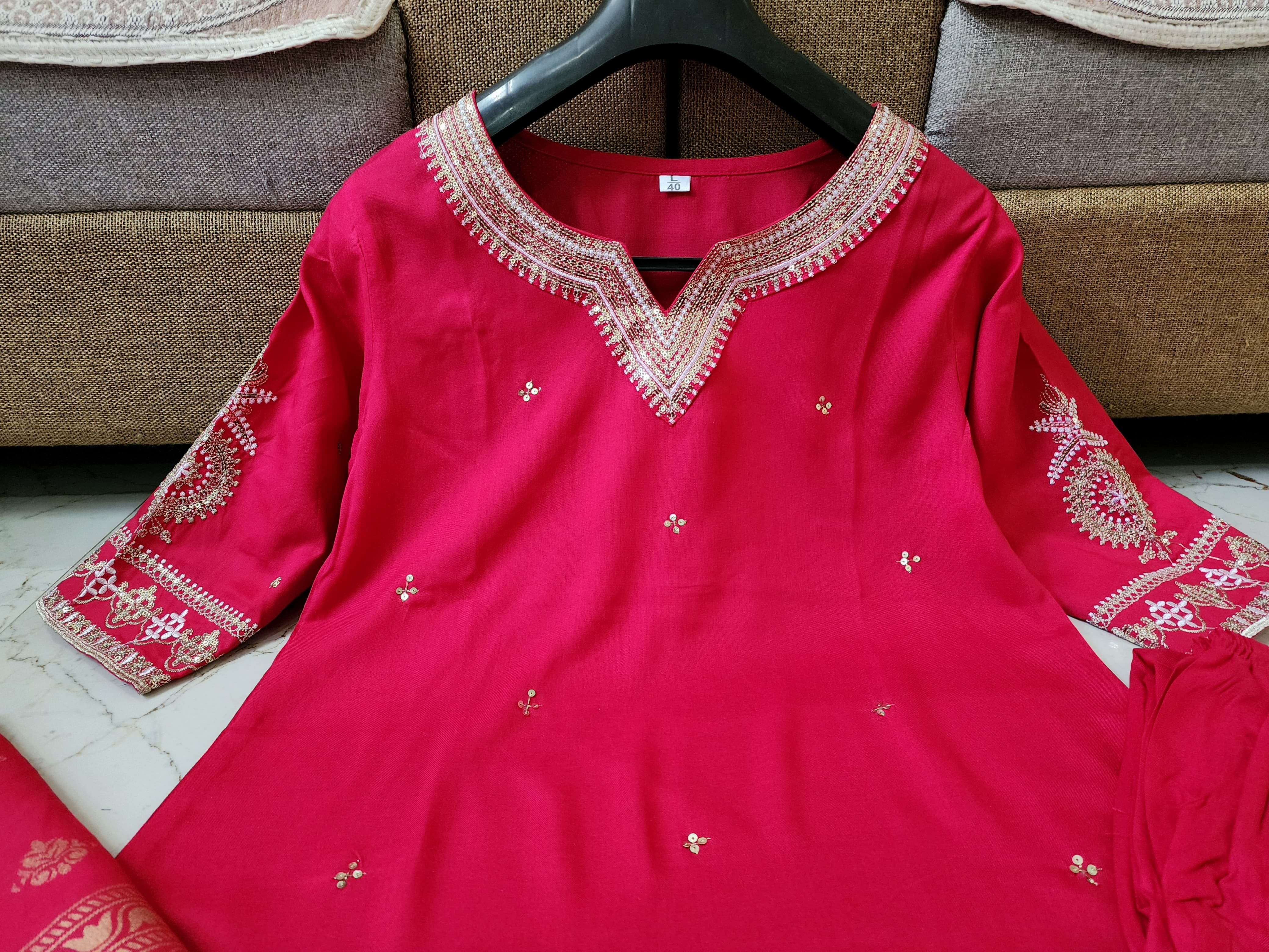 Women Embroidered Straight Kurta Suit Set