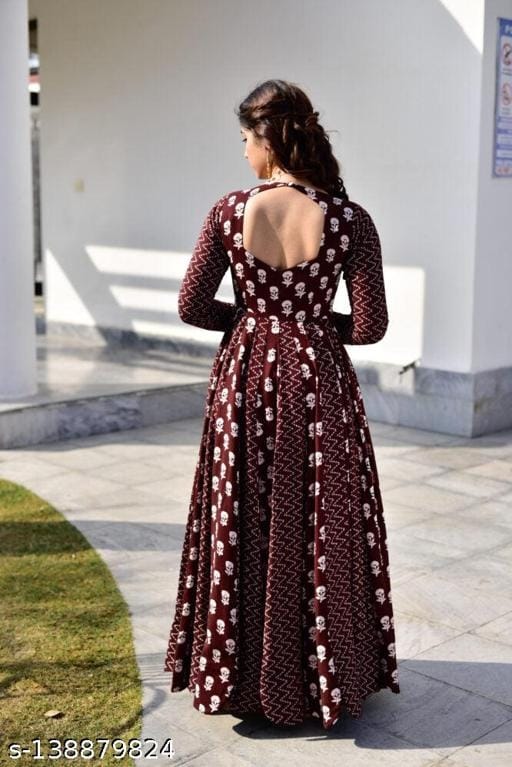 Coffee Maroon Anarkali Gown With Dupatta Set