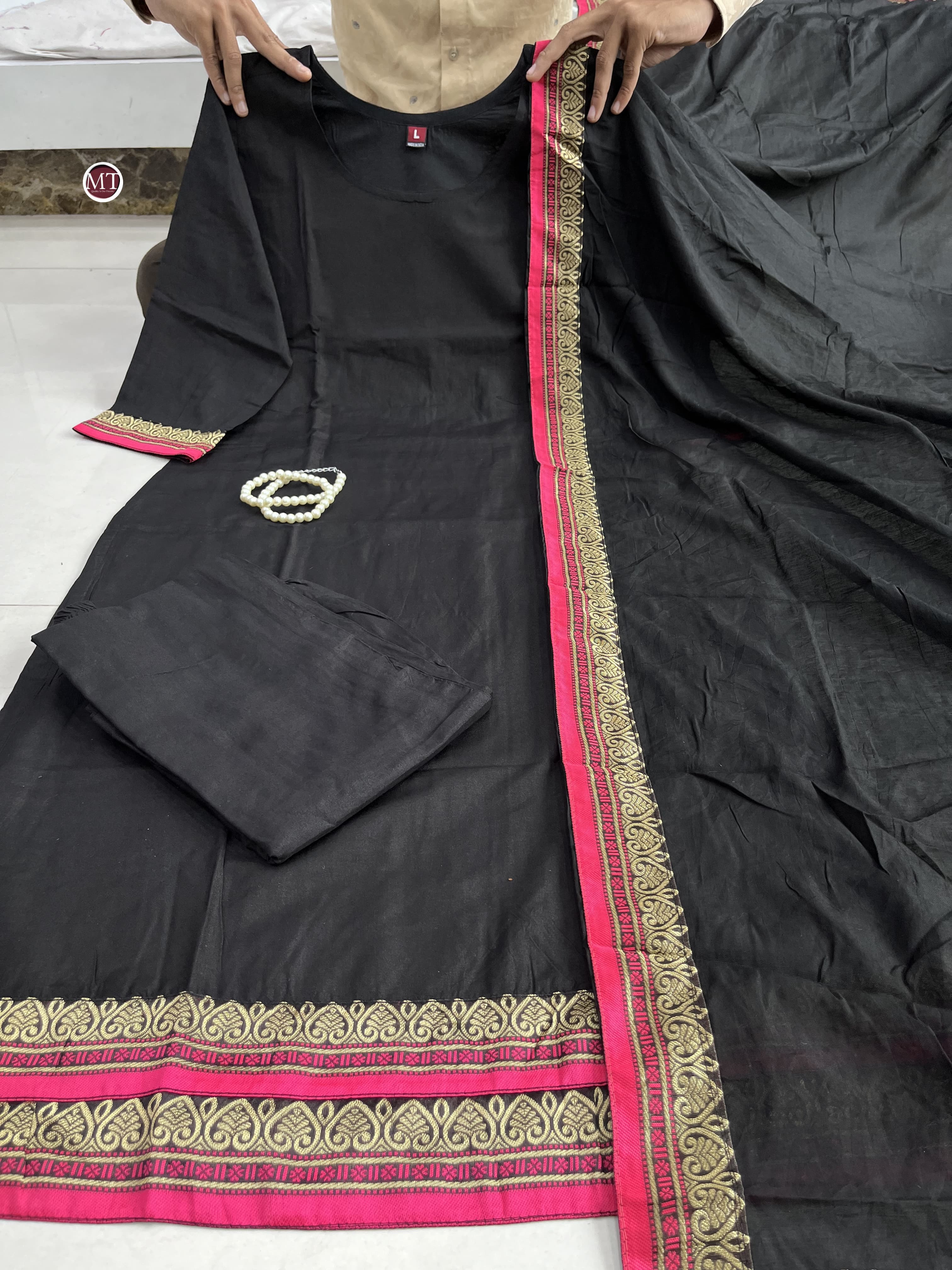 Black Bunny Suit Set in Pure Chanderi Silk