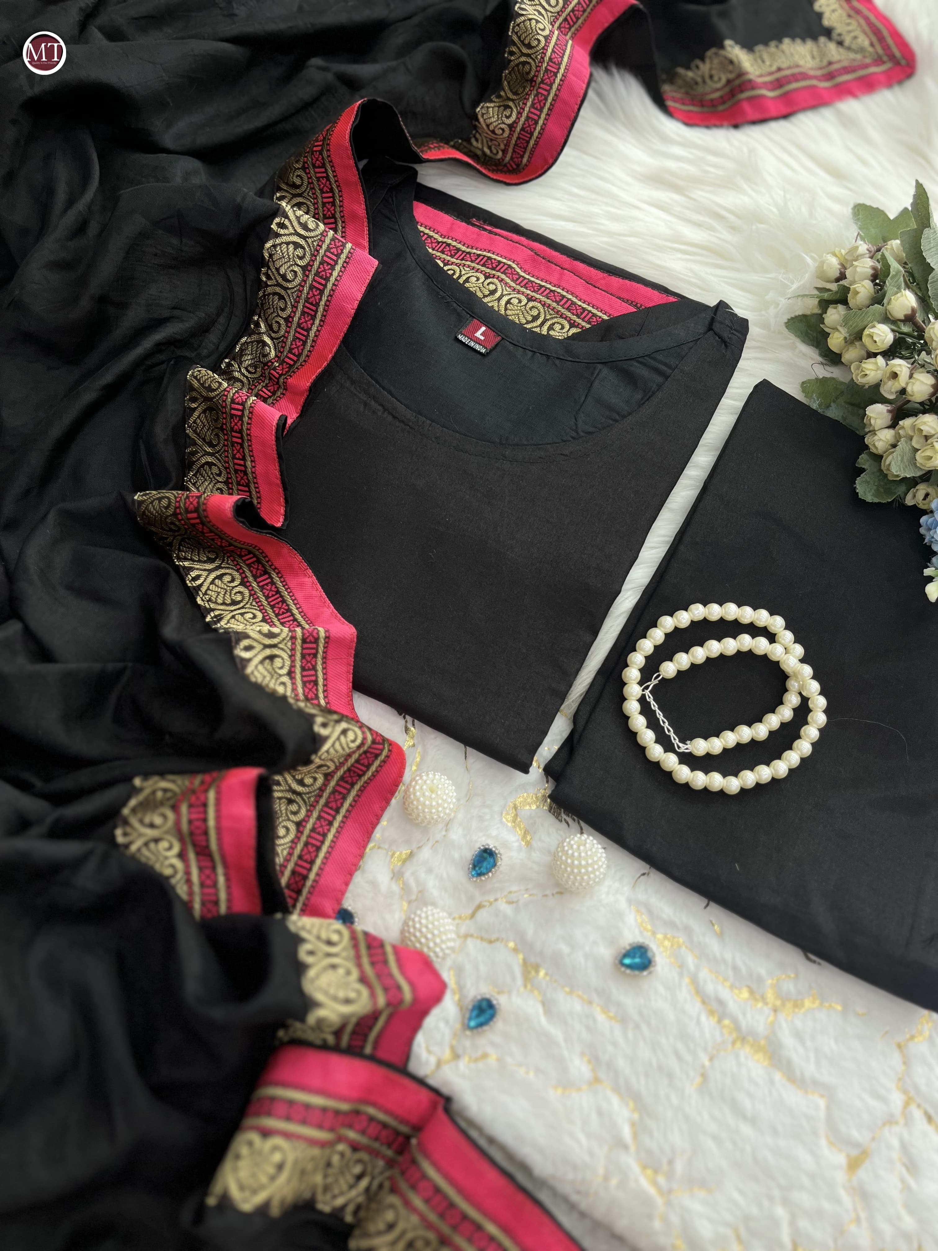 Black Bunny Suit Set in Pure Chanderi Silk