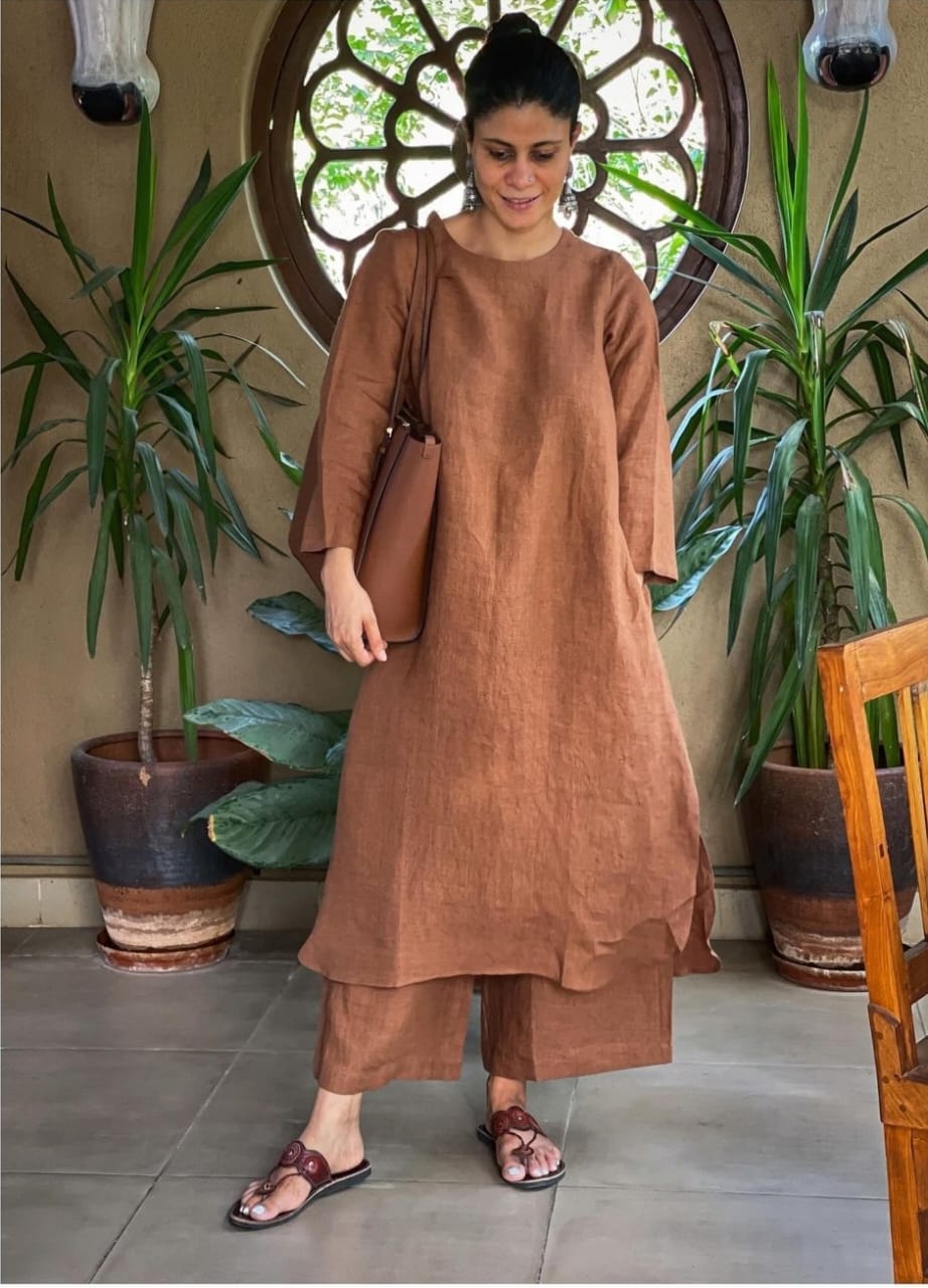 Women's Cotton Kurta pant sets - Brown