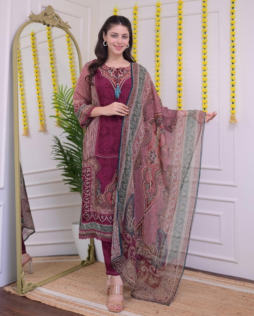 Maroon Handwork Pakistani Organza Suit