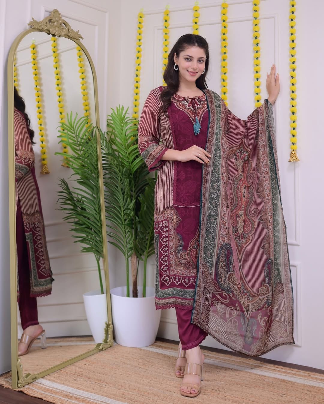 Maroon Handwork Pakistani Organza Suit