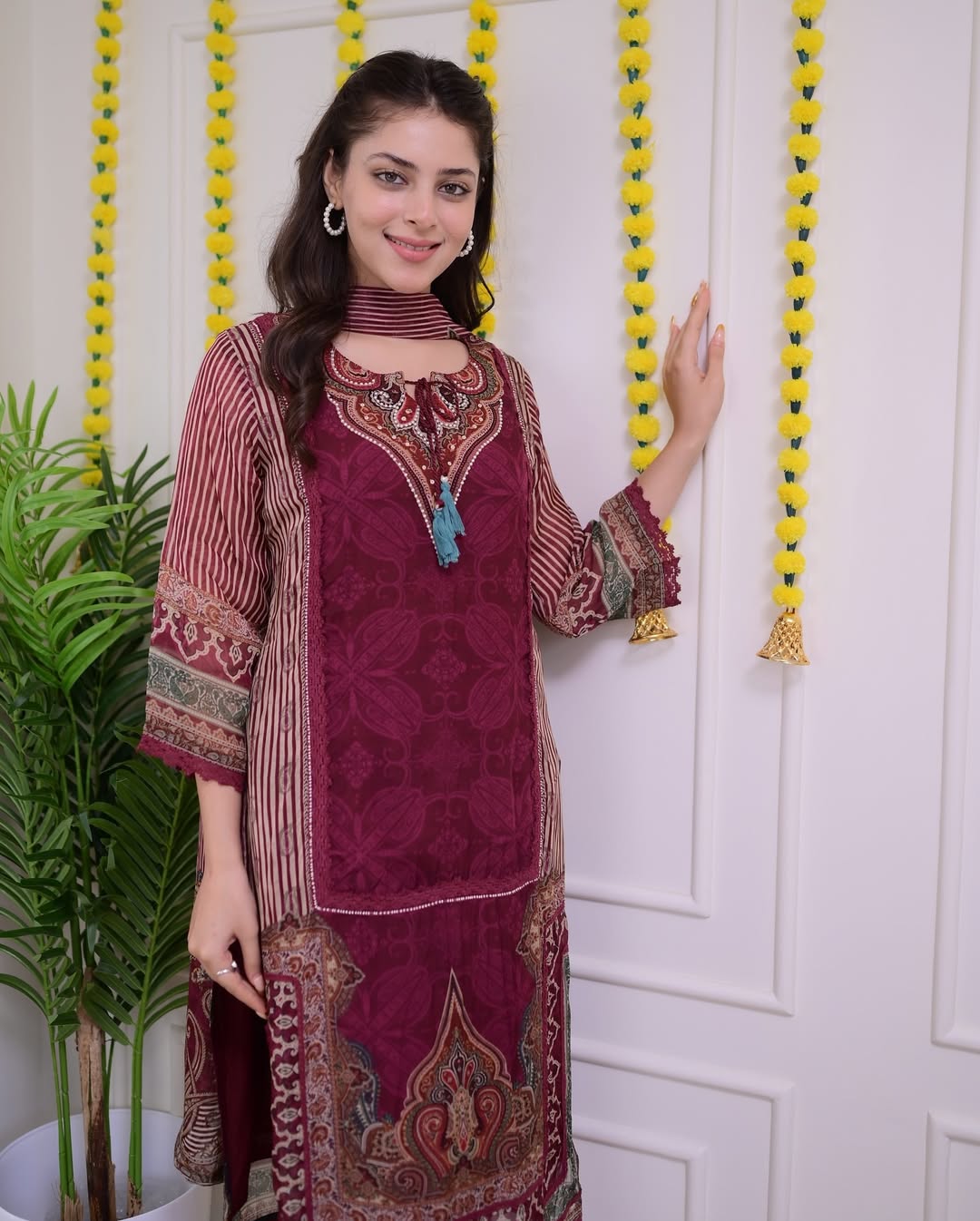 Maroon Handwork Pakistani Organza Suit