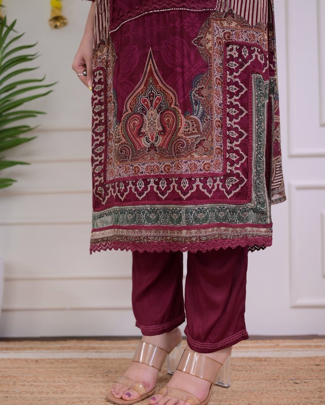 Maroon Handwork Pakistani Organza Suit