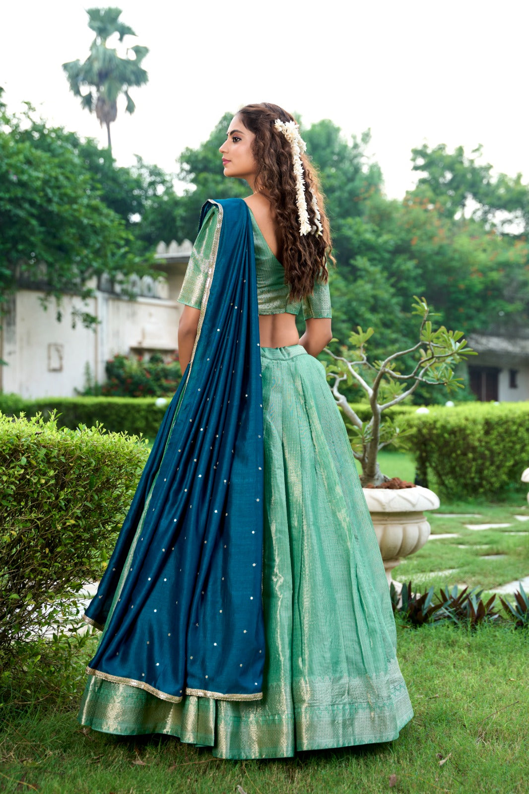 Pista Color Zari Weaving Work Kanchipuram Lehenga Choli