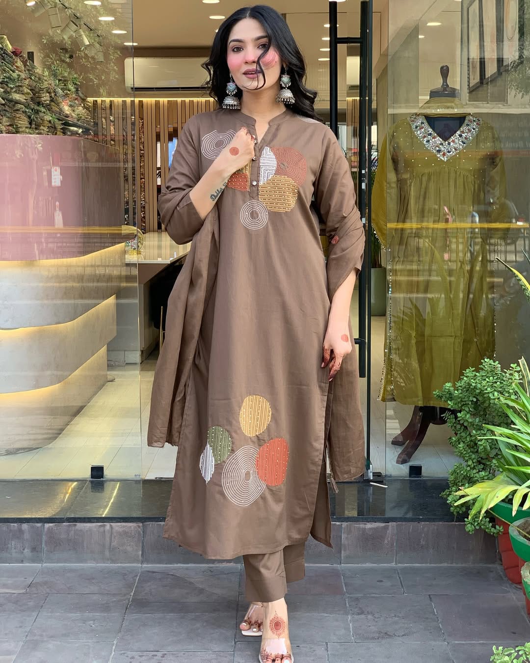 Brown Handwork Cotton Suit