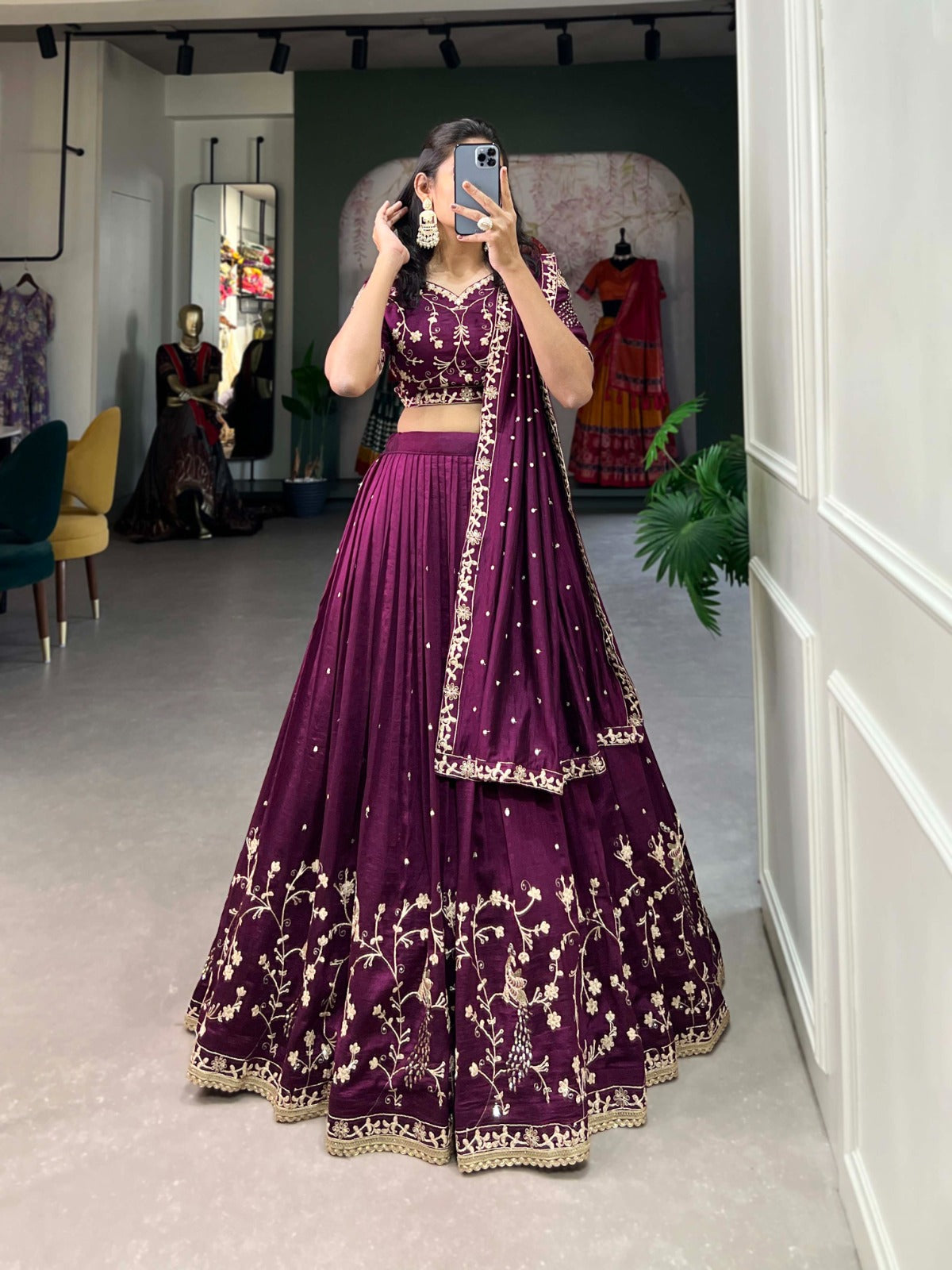 WINE  SILK LEHENGA