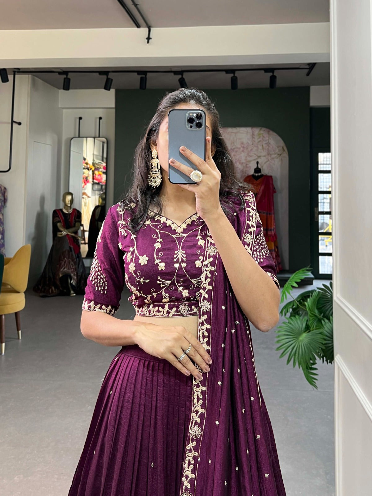 WINE  SILK LEHENGA