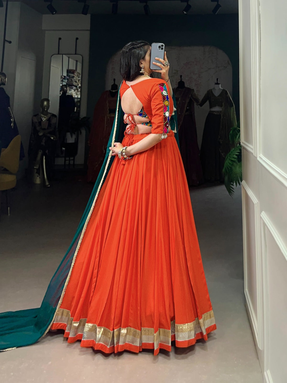 Orange  Rayon comfort, Gamthi art Navratri Lehnga Choli