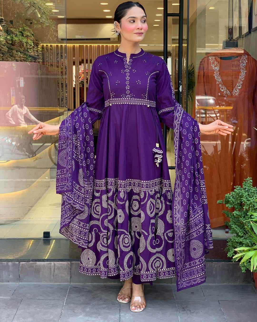 Elegant Purple Bandhani Anarkali Suit with Dupatta