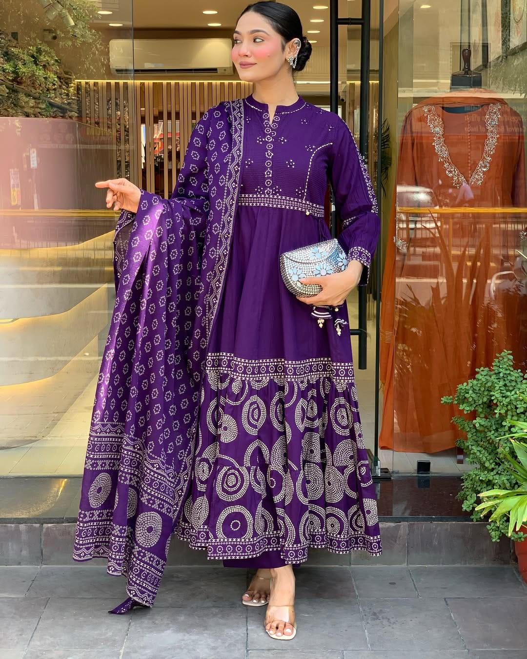 Elegant Purple Bandhani Anarkali Suit with Dupatta