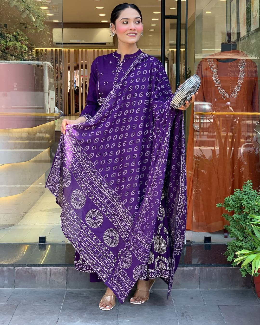 Elegant Purple Bandhani Anarkali Suit with Dupatta