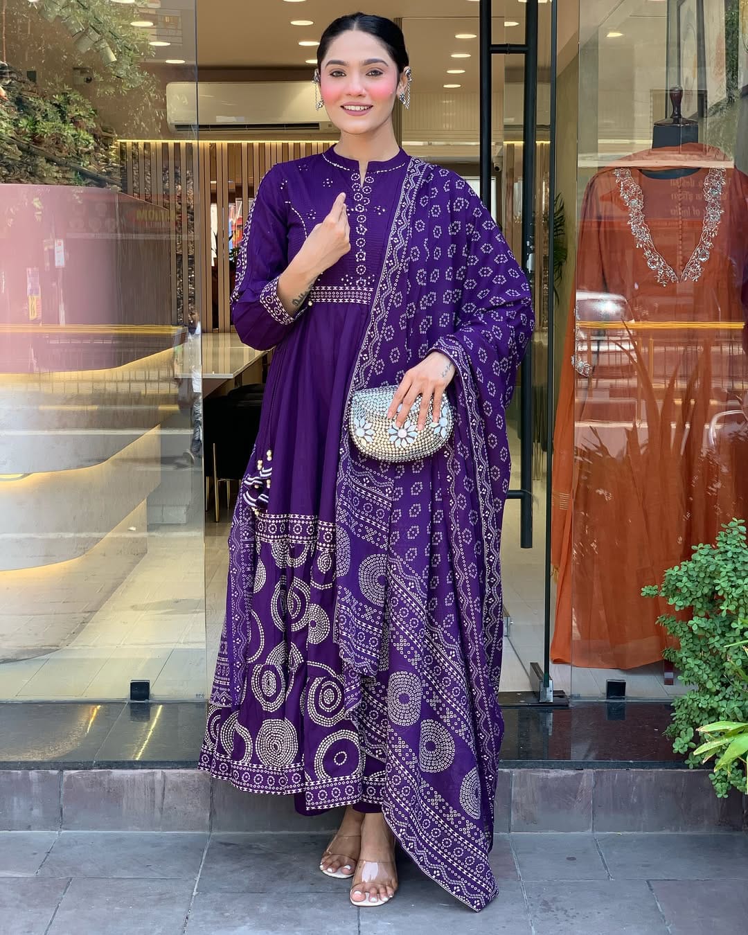 Elegant Purple Bandhani Anarkali Suit with Dupatta