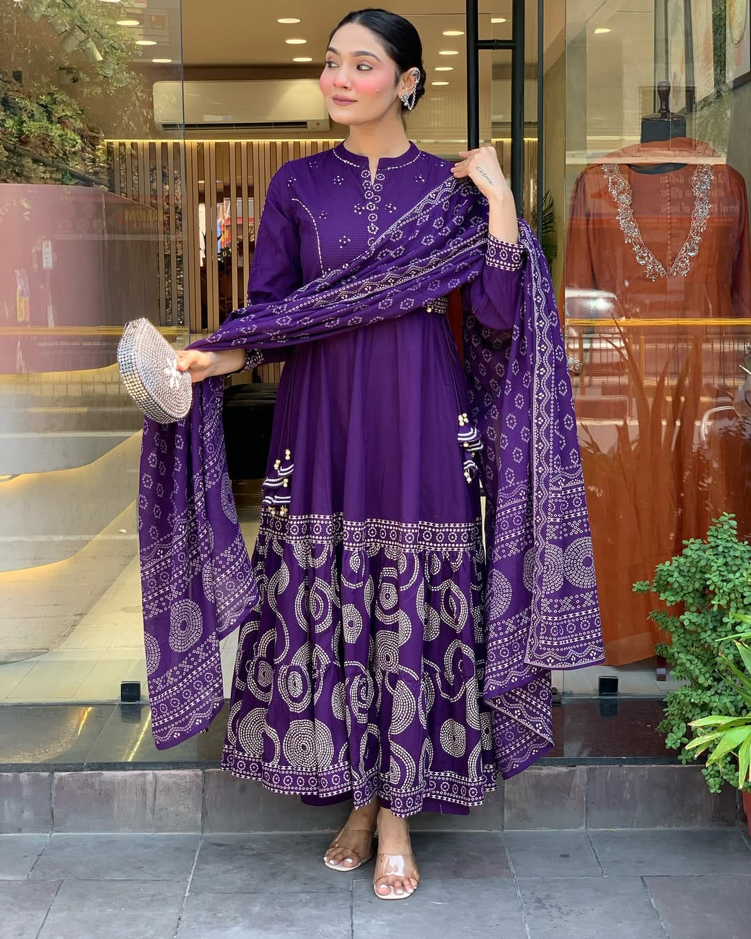 Elegant Purple Bandhani Anarkali Suit with Dupatta
