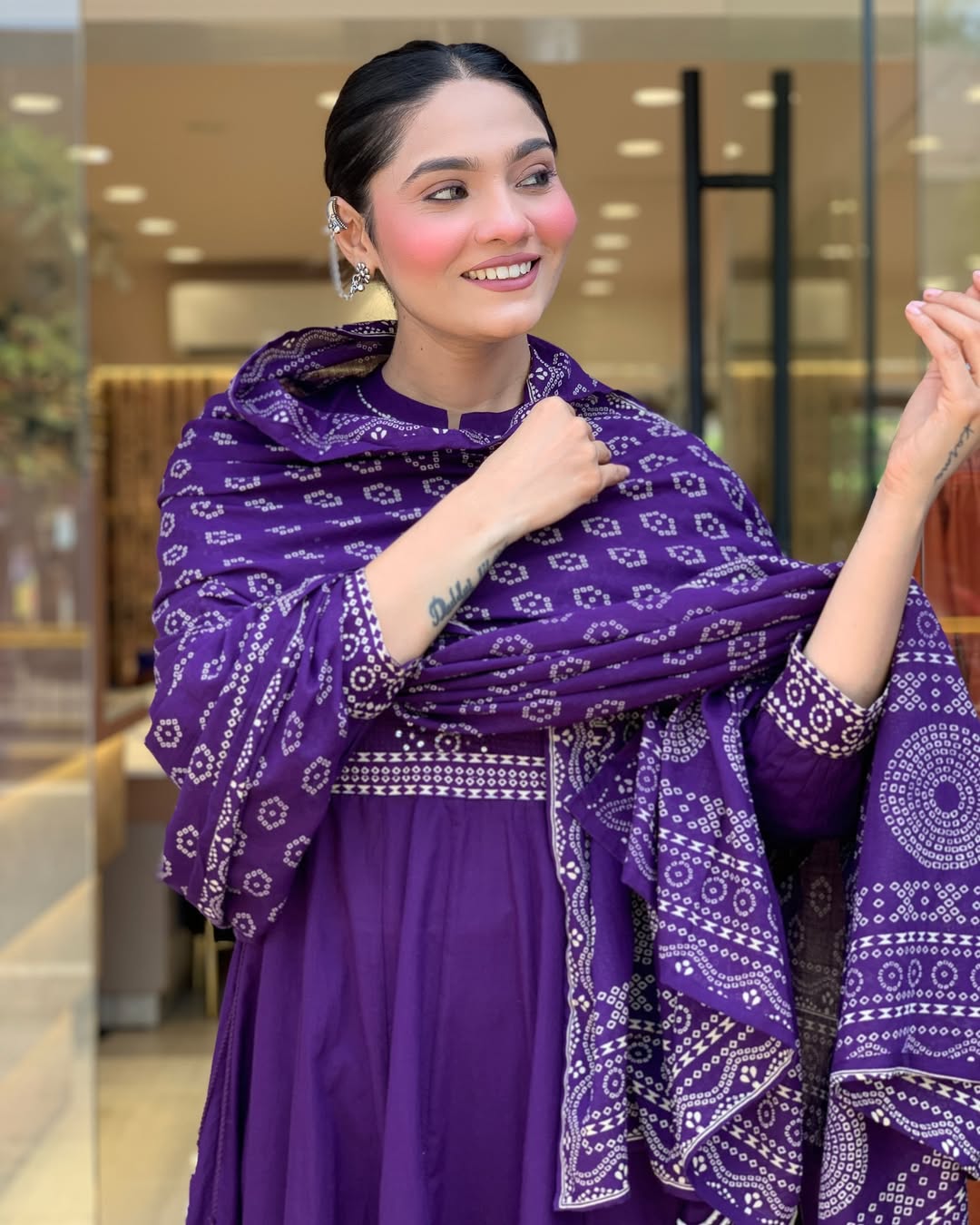 Elegant Purple Bandhani Anarkali Suit with Dupatta