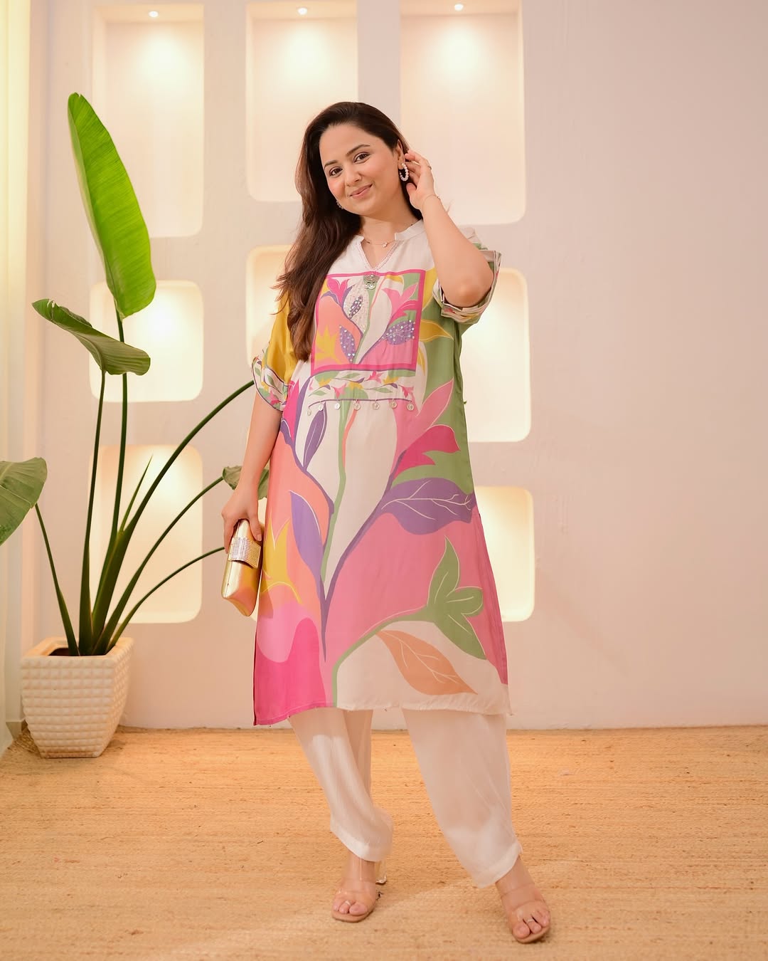 Ivory Multi Bloom Handwork Dhoti Co-ord