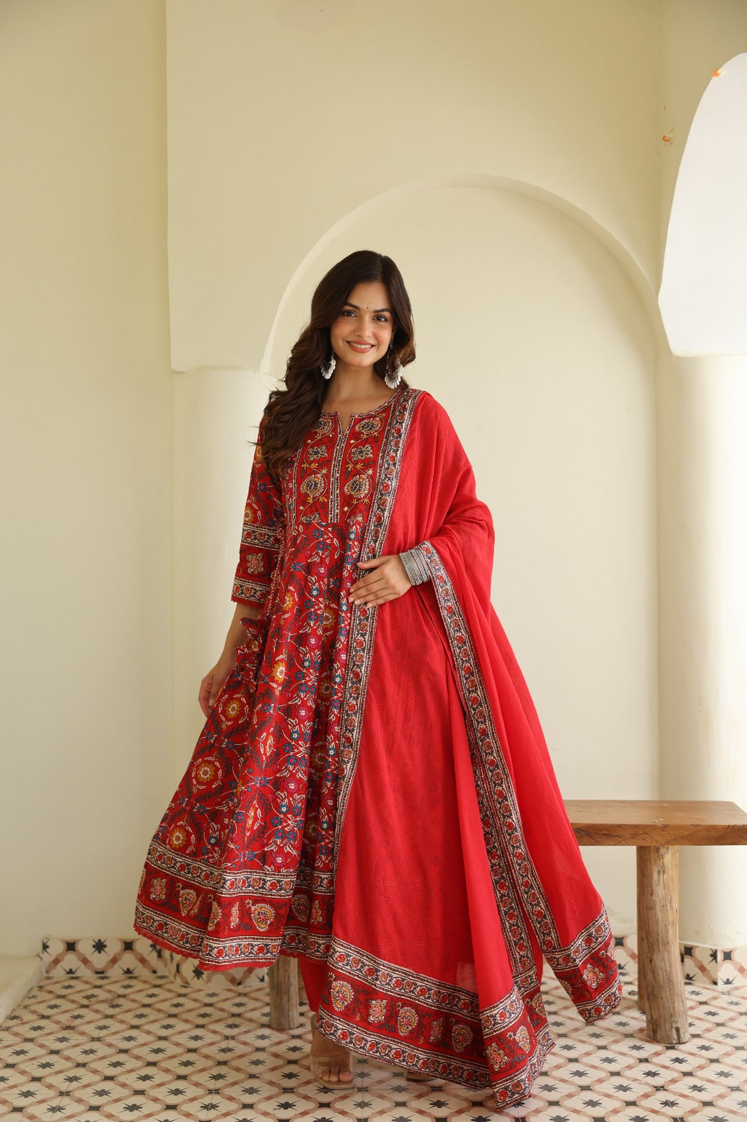 Red Maroon Voluminous Anarkali Suit Set