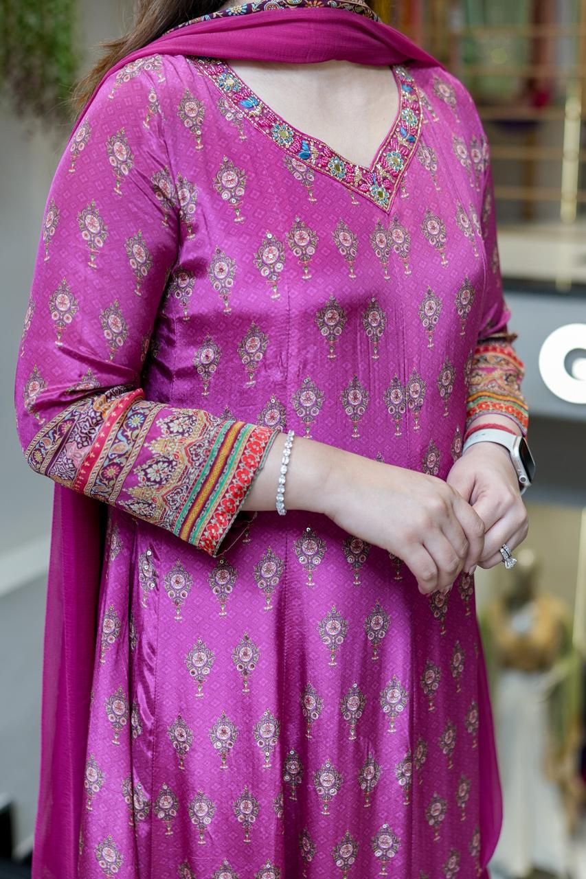 Ethnic Motifs Printed Mirror & Thread Work Kurta with Pant & Dupatta