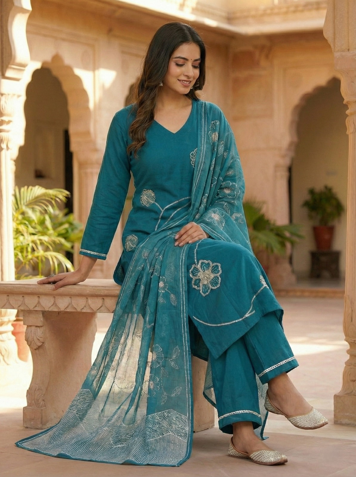 Women’s Embroidered Kurta Set with Dupatta
