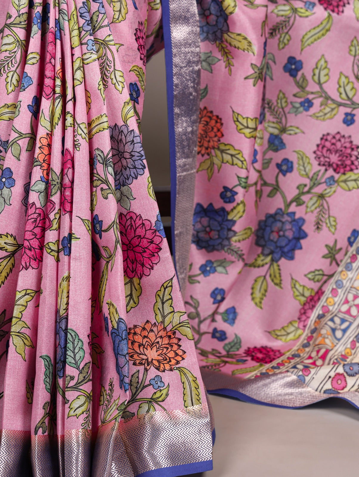 Tasar Silk drape with a glossy viscose border Saree