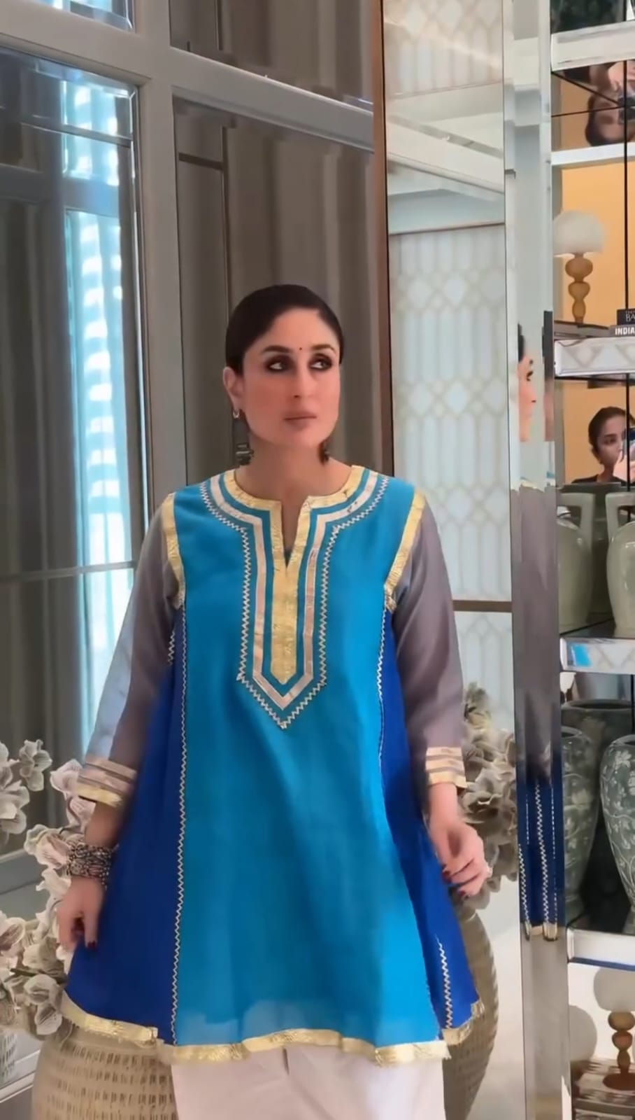 Royal Blue Embroidered Short Kurti with Tulip Pants Set