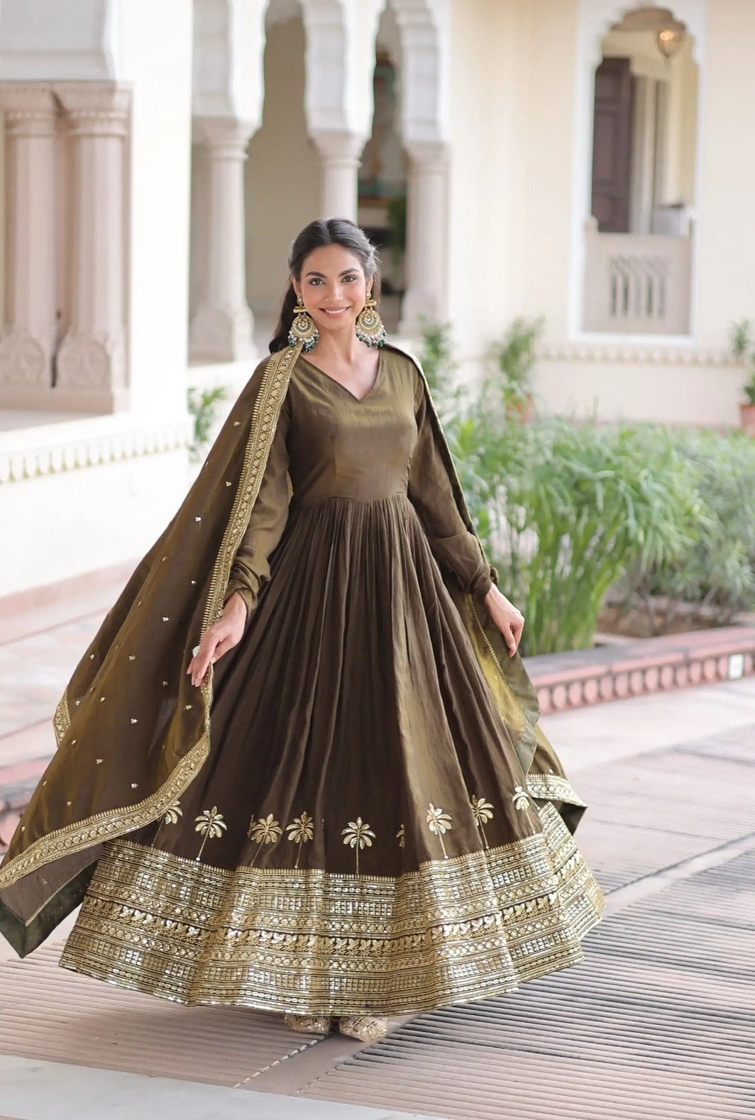 Elegant Olive Ethnic Anarkali Set for Women