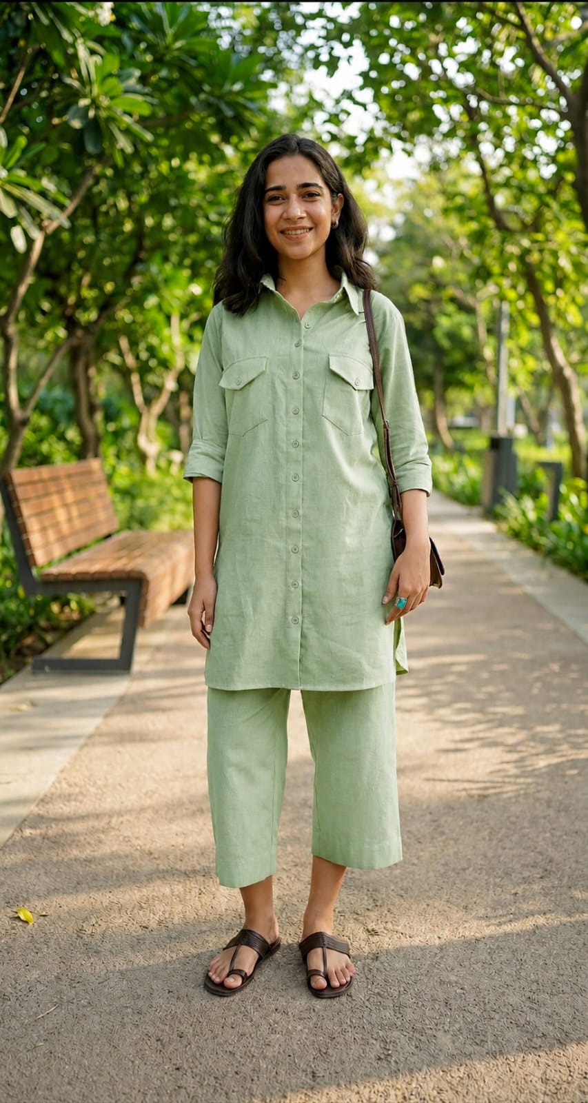 Sage Green Casual Cotton Co-ord Set for Women