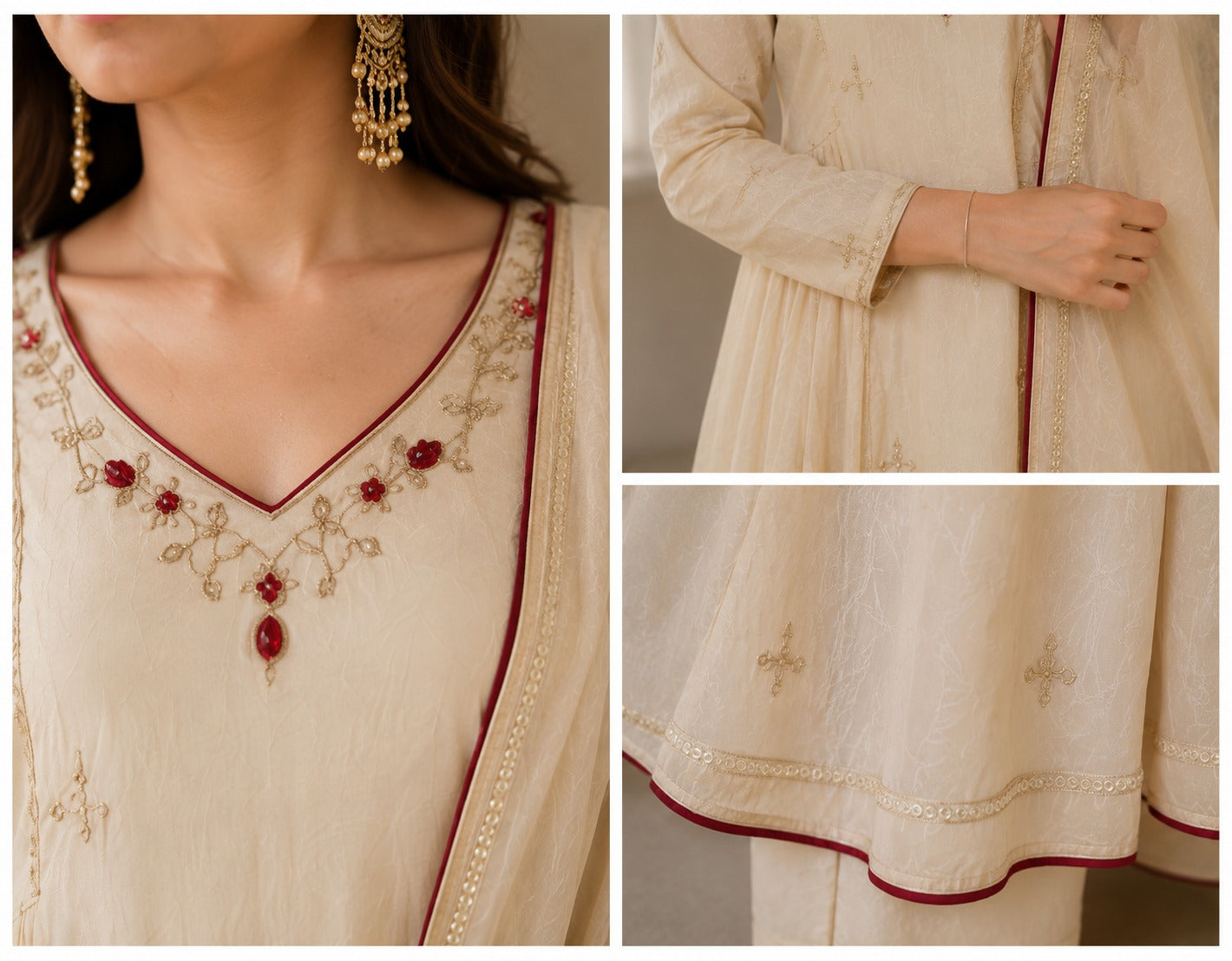Graceful Off-White Party Wear Anarkali Suit Set