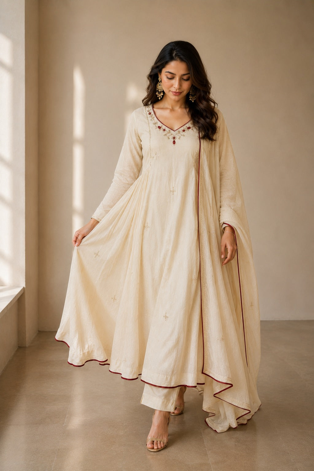 Graceful Off-White Party Wear Anarkali Suit Set