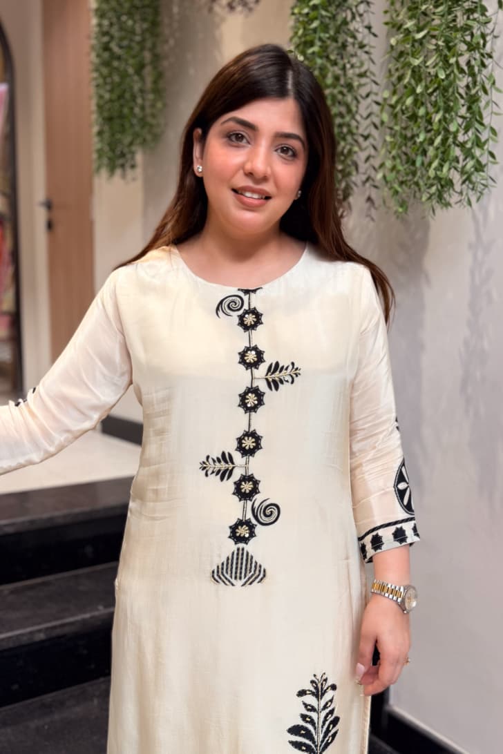 Ivory Tribal Print Straight Kurta & Palazzo Co-ord Set for Women