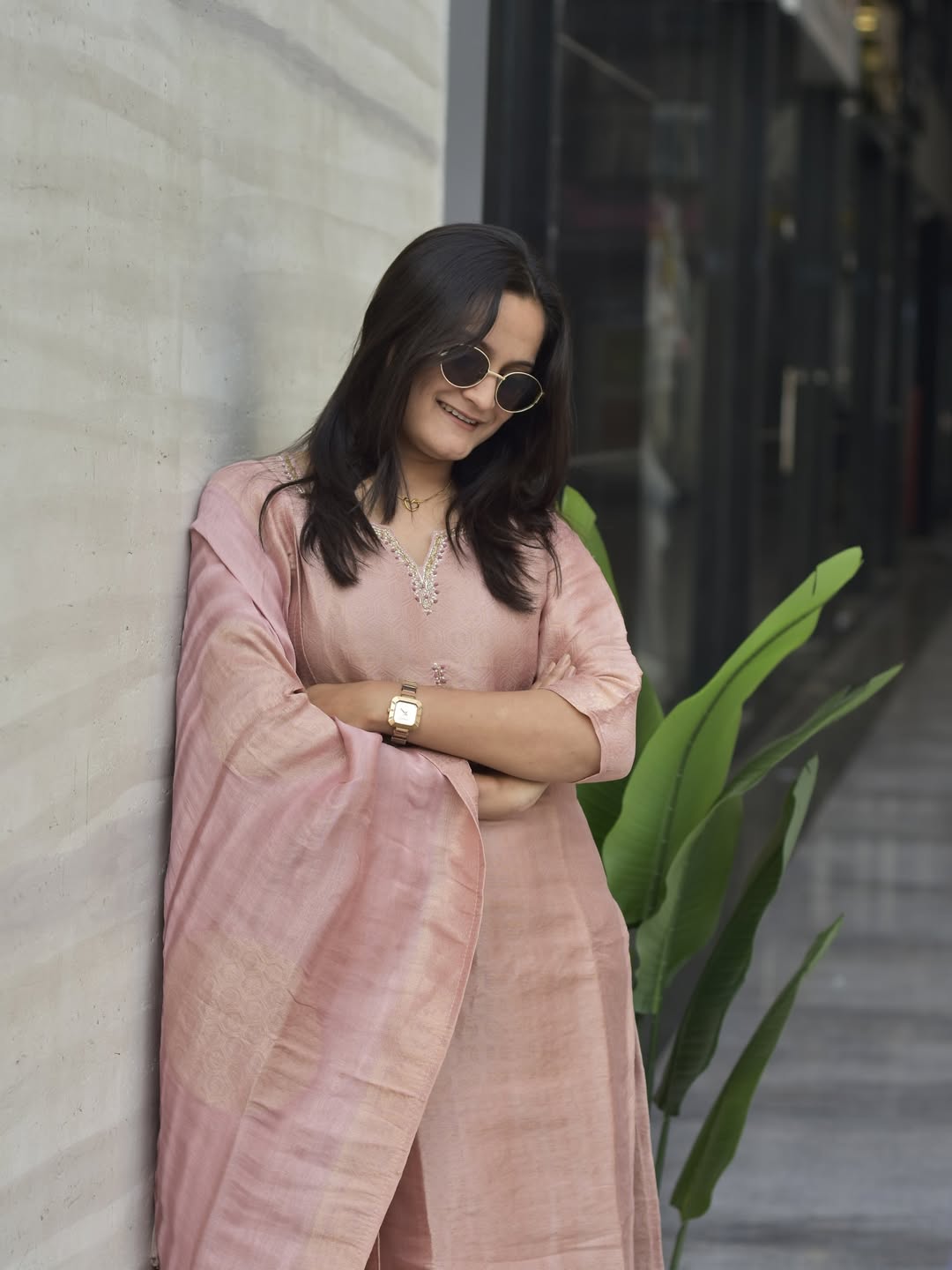 Women's Blush Pink Tissue Silk Embroidered Kurta Pant & Dupatta Set