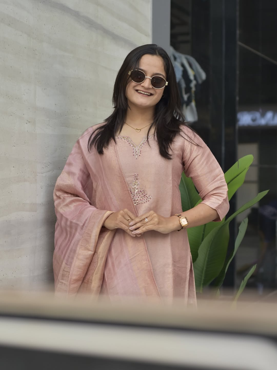 Women's Blush Pink Tissue Silk Embroidered Kurta Pant & Dupatta Set