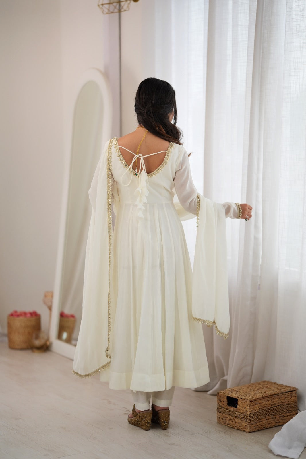 Ivory White Anarkali Suit Set with Dupatta – Festive & Wedding Wear
