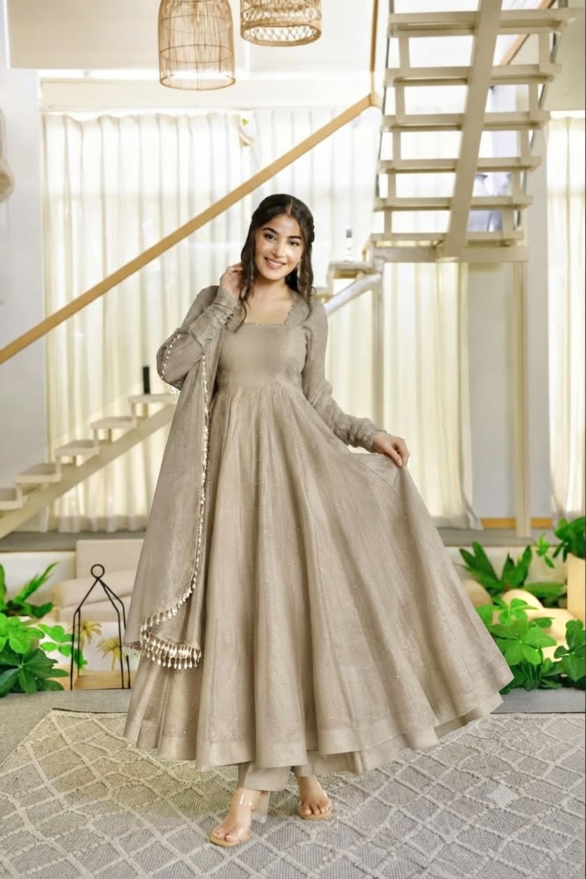 Taupe Beige Festive Anarkali Suit Set