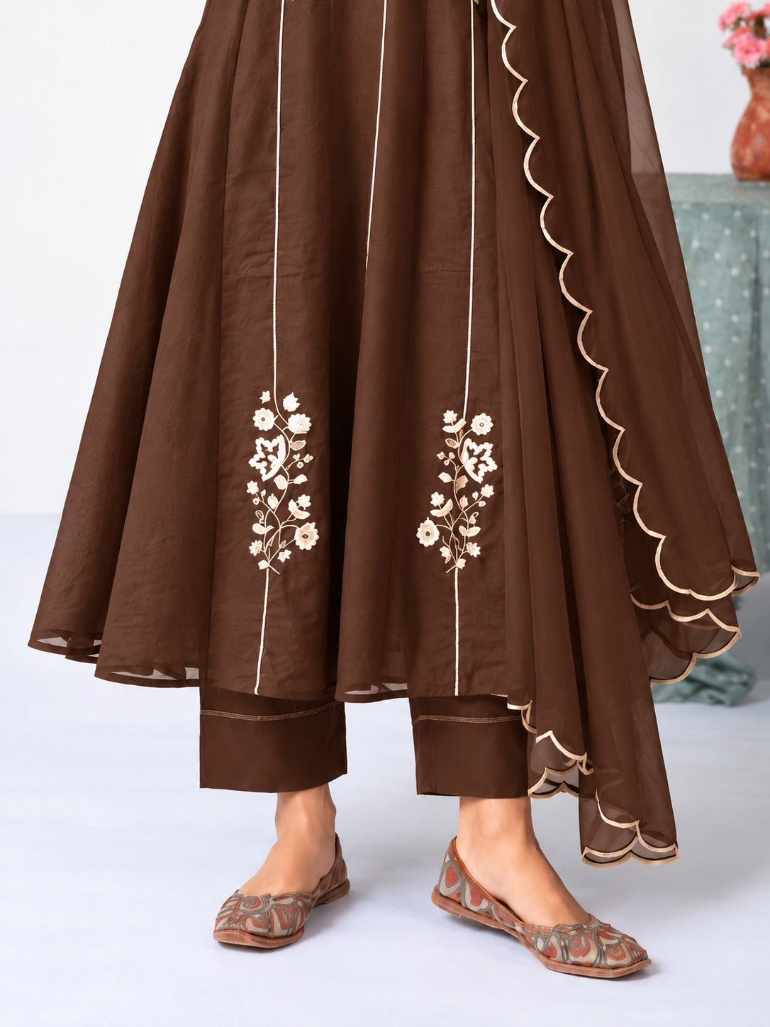 Chocolate Brown Embroidered Anarkali with Dupatta