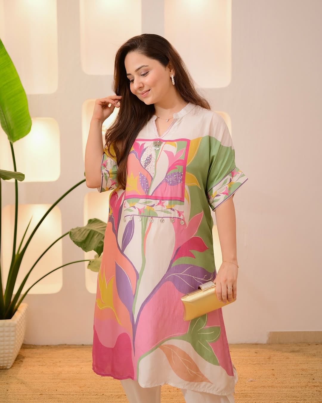 Ivory Multi Bloom Handwork Dhoti Co-ord