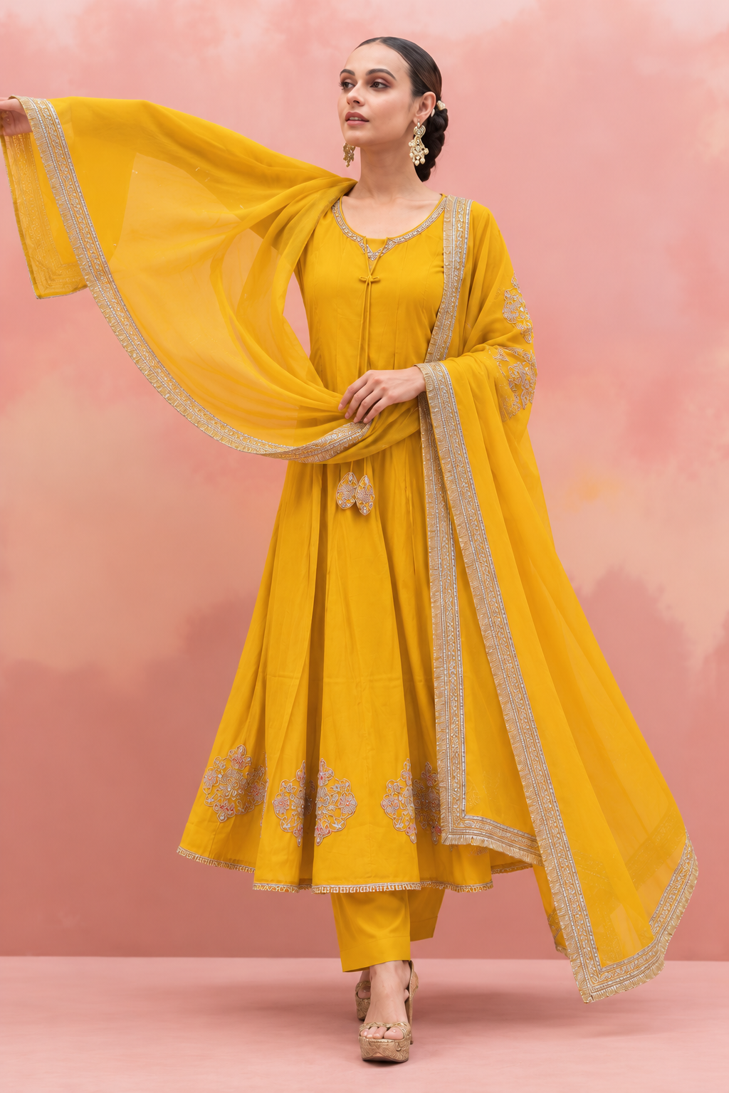 Mustard Yellow Embroidered Kurta Set with Dupatta