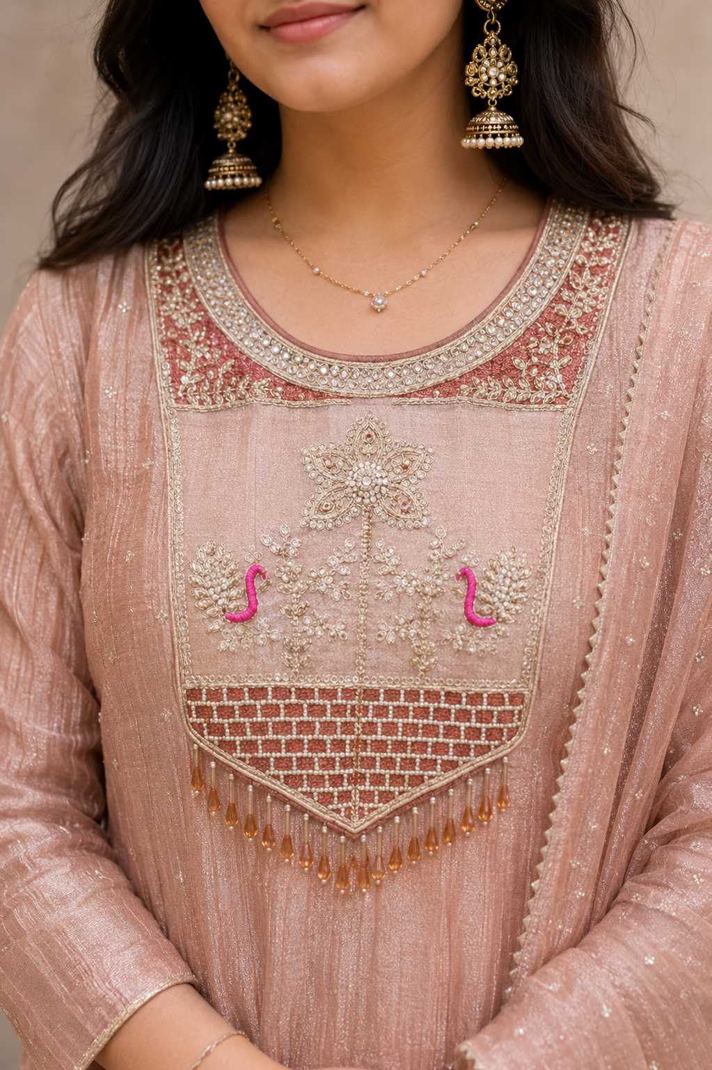 Premium Blush Pink Embroidered Salsa Anarkali Kurta Set with Dupatta
