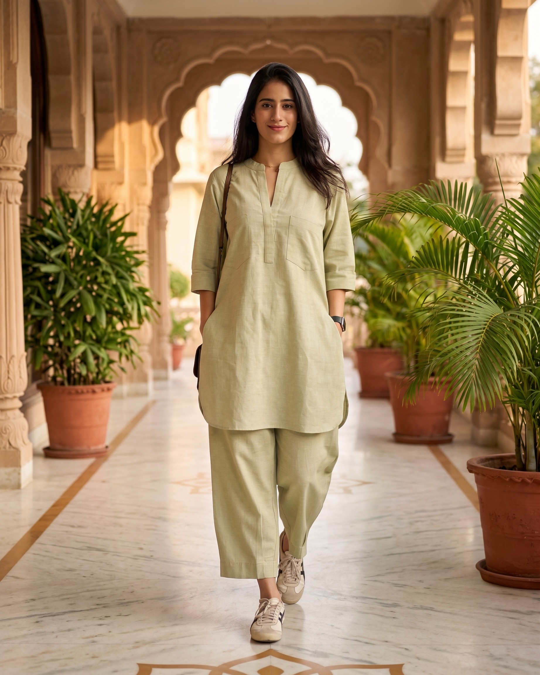 Sage Green Casual Cotton Co-ord Set for Women