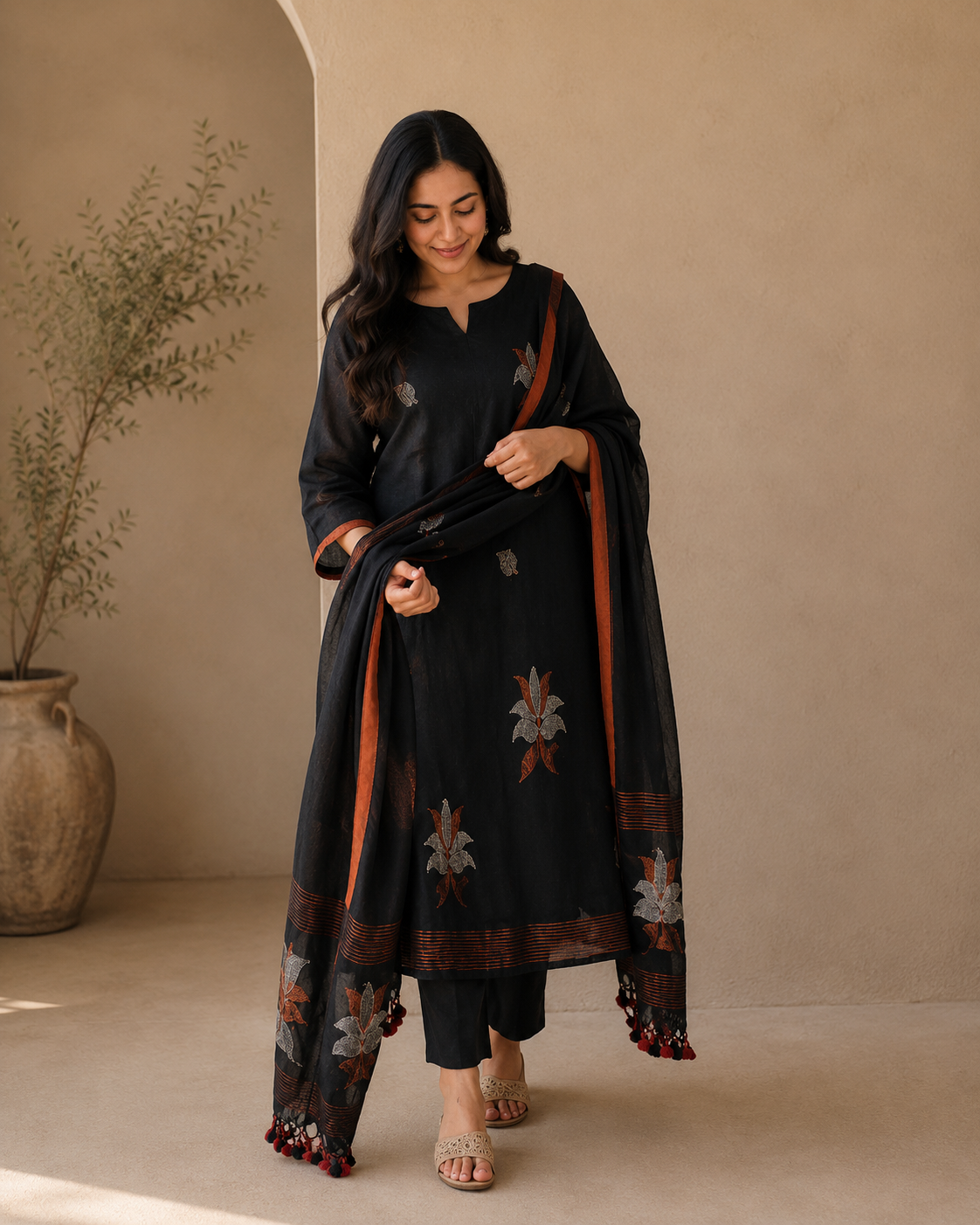Elegant Black Kurta Pant Set with Dupatta | Women’s Ethnic Wear