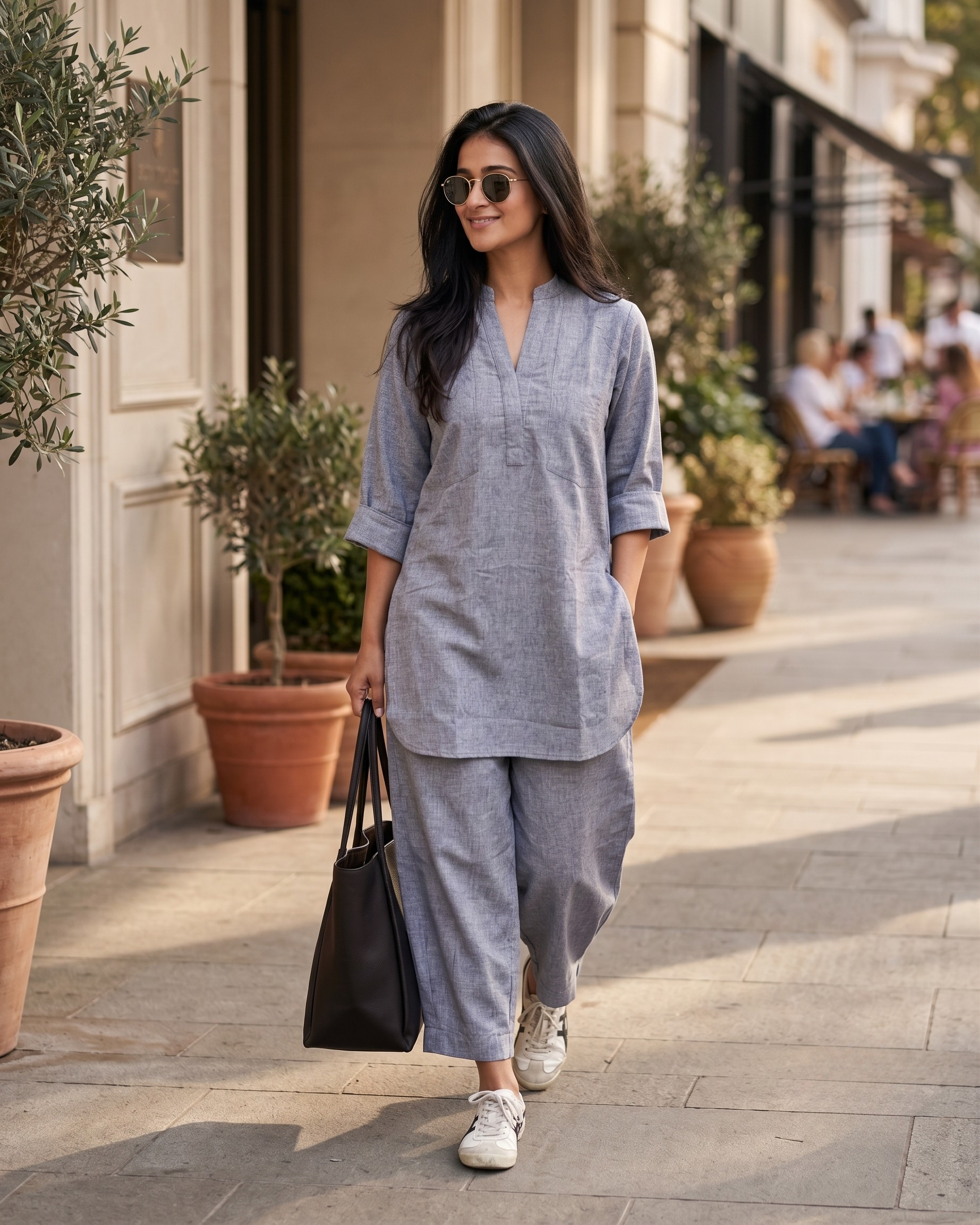 Gray Casual Cotton Co-ord Set for Women