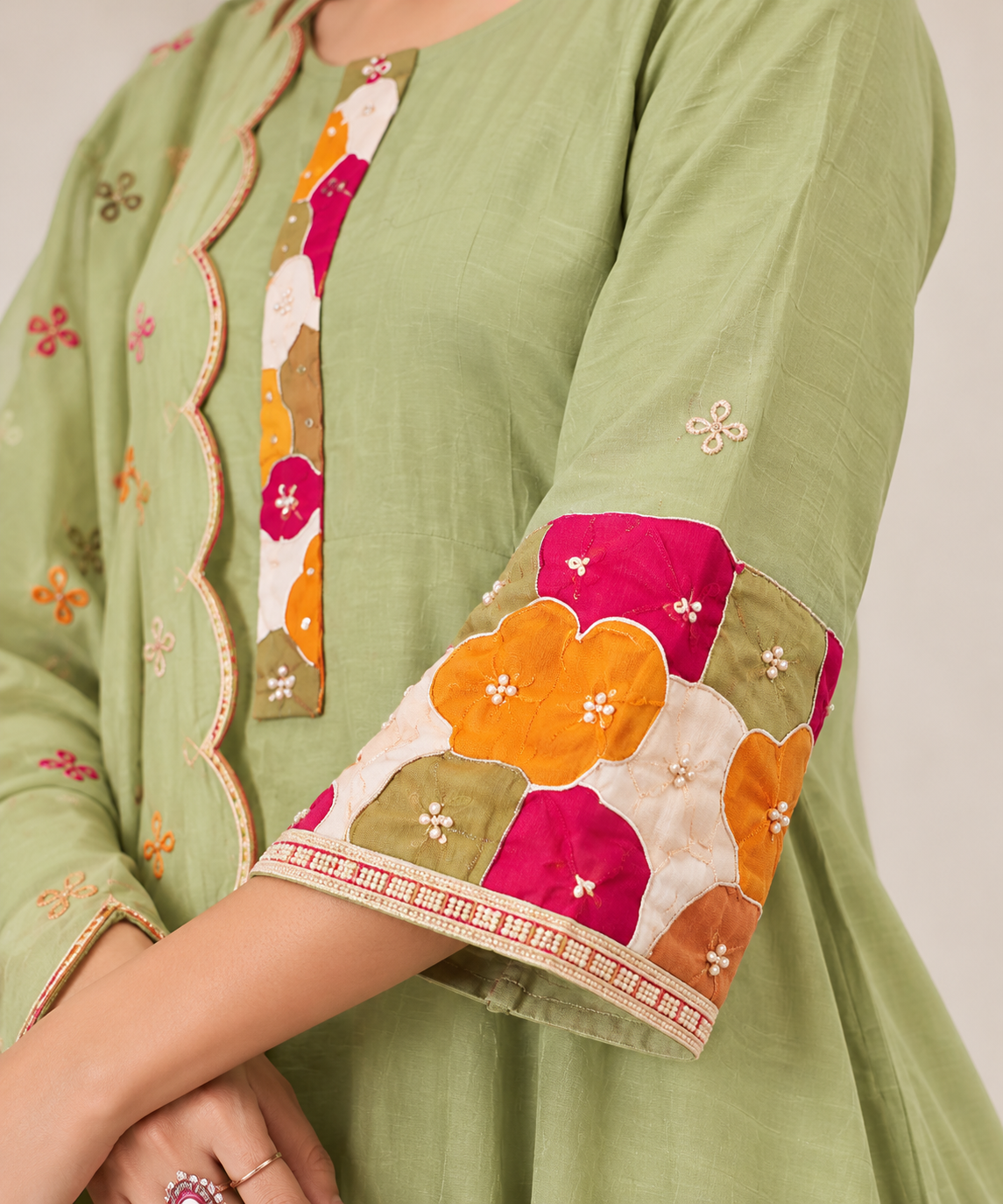 Premium Pista Green Chanderi Anarkali