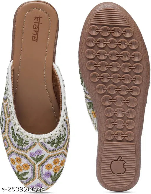 Women Embellished Embroidered Canvas Mules