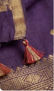 Elegant Purple Kurta Pant Set with Gold Motif Work & Border Dupatta