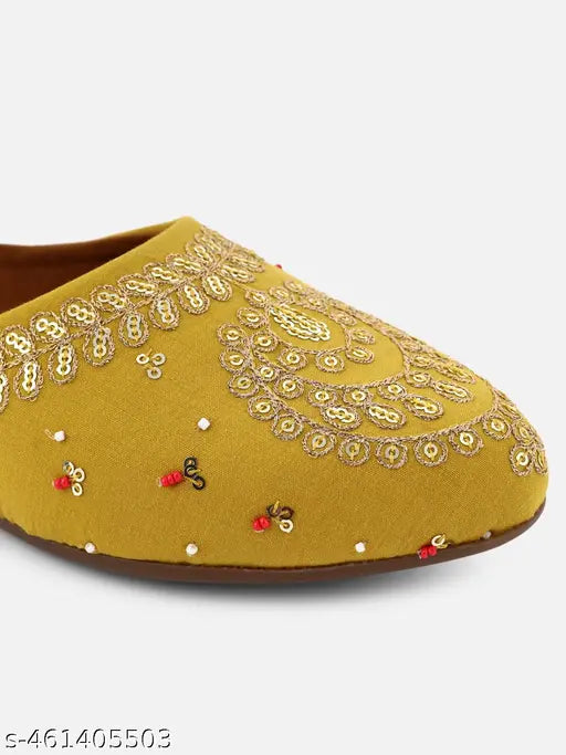 Women's Mustard Canvas Handcrafted Embroidered Bellies