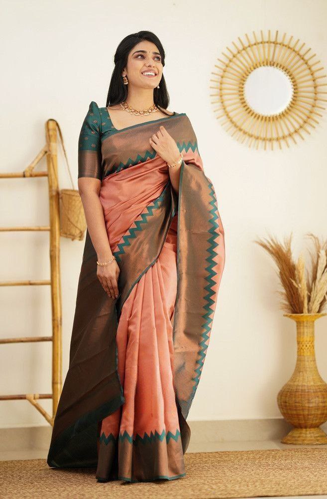 Woven Kanjeevaram Silk Saree with Contrast Border