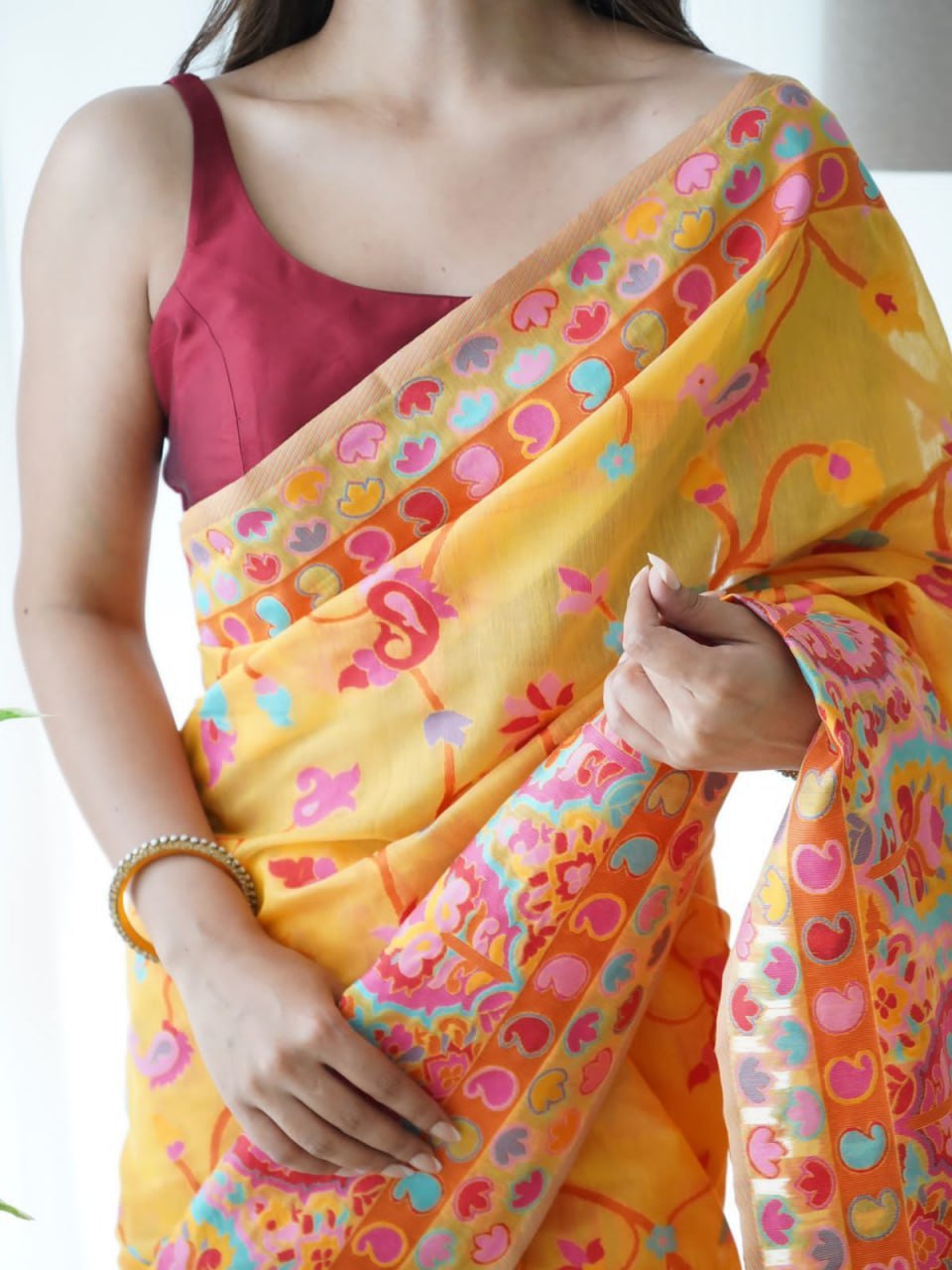 Traditional kashmiri pasmina kachi work saree with blouse for festivals