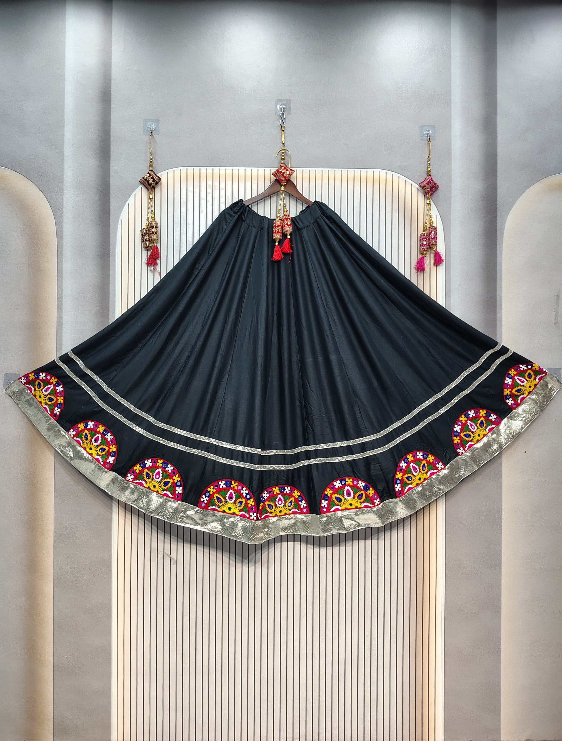 Black Embroidered Flared Skirt