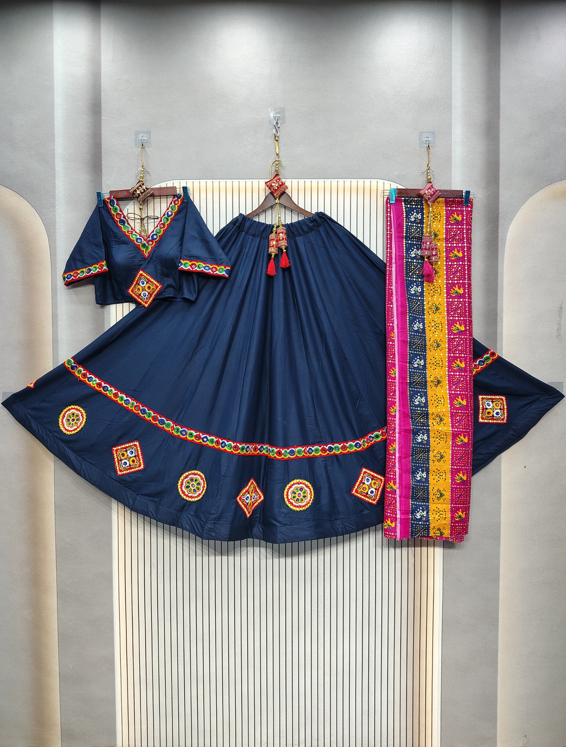 Navy Blue Chaniya Choli Set with Vibrant Dupatta